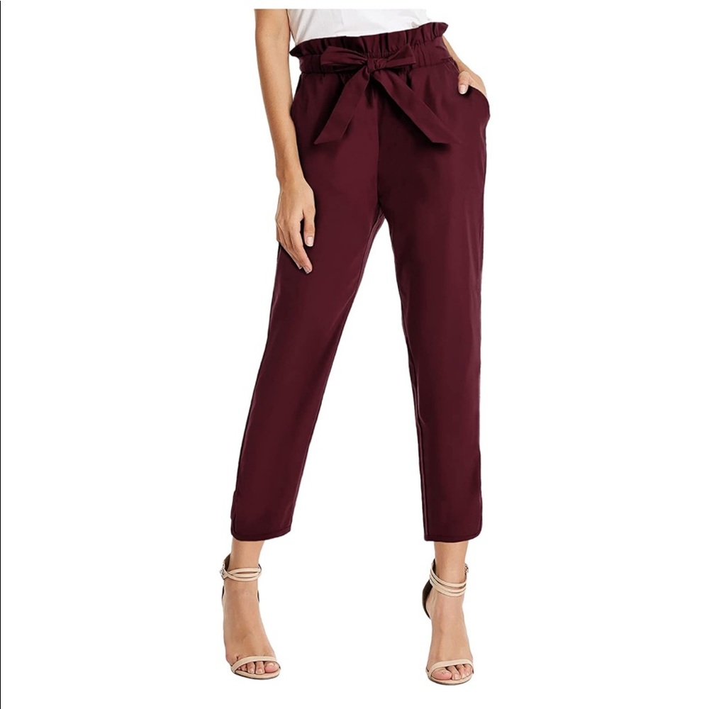 Maroon paper bag pants